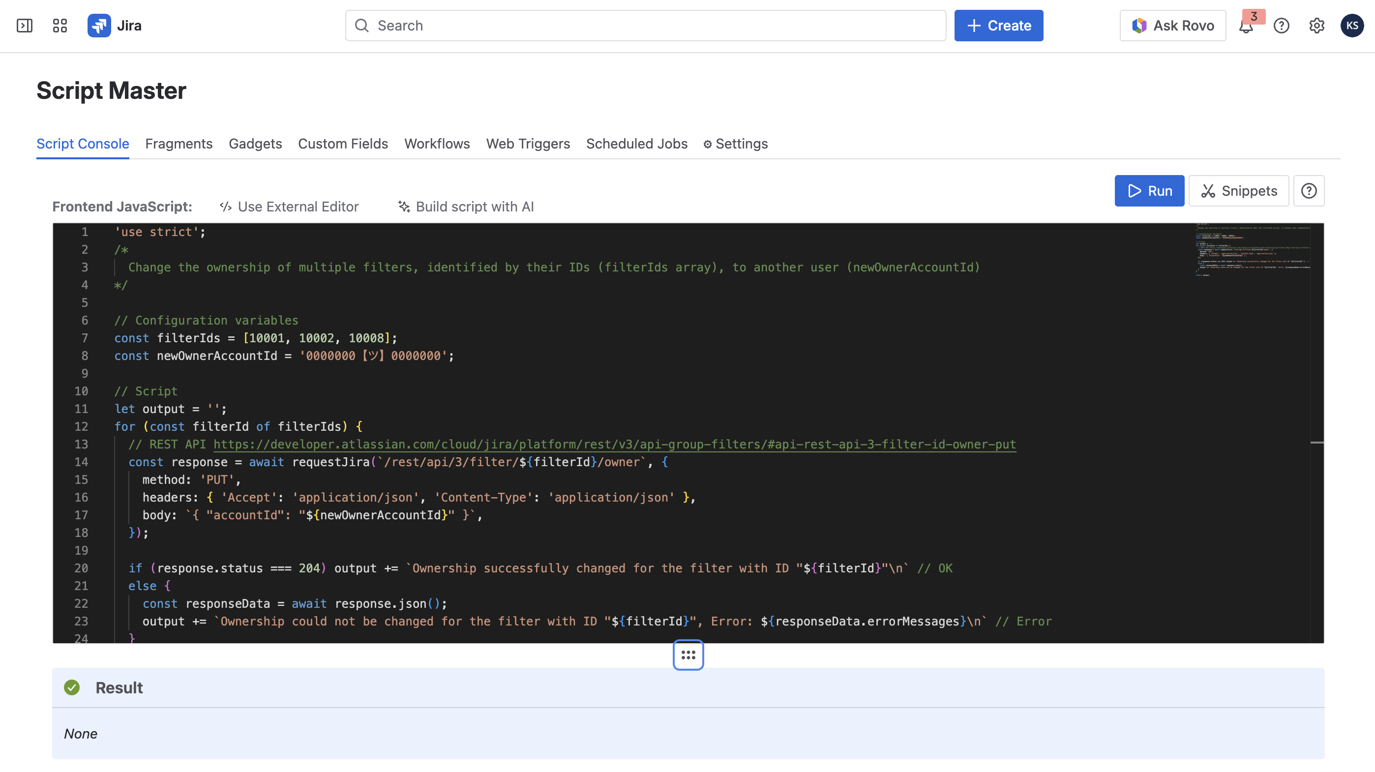 Custom admin scripts in Jira Cloud - no Forge app required
